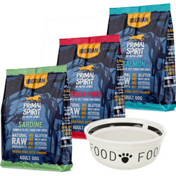 Primal Spirit Karma Sucha Dla Psów 3x1kg Wieprzowina Łosoś Sardynki + Trixie Miska Ceramiczna 0,6L