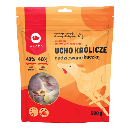 Maced Ucho Królicze Nadziewane Kaczką Gryzak Przysmak Dla Psa 500g