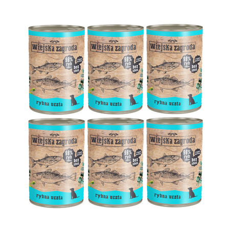 Wiejska Zagroda Rybna Uczta 6x 400g Puszka - Karma Mokra dla Psów 94% Mięsa