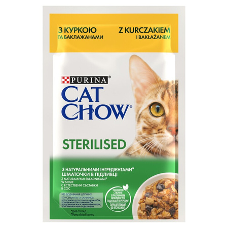 Purina Cat Chow Sterilised 26x85g (20+6 GRATIS) Mokra Karma Dla Kota z Kurczakiem i Bakłażanem w Sosie