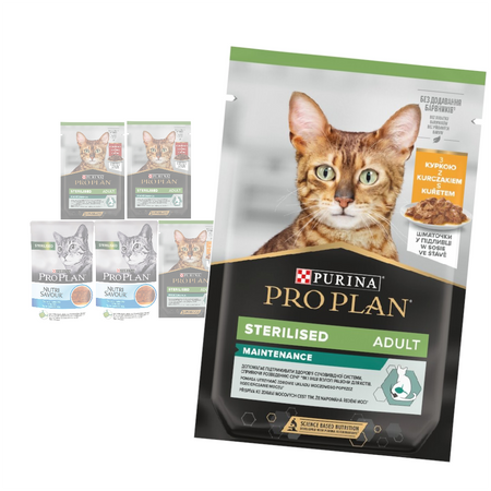 Purina Pro Plan Adult Sterilised 6x85g Mokra Karma Dla Kota Kurczak i Wołowina w Sosie Pasztet z Dorszem