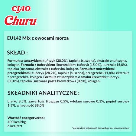 Inaba Cat Churu 40x14g (560g) Kremowy Przysmak Dla Kota Pasta Mix Z Tuńczykiem I Owocami Morza