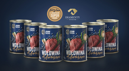 John Dog BERRY ADULT WOŁOWINA z borówkami 6x 400g - Karma dla psów, 96% mięsa