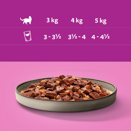 WHISKAS Adult Saszetki 4 x 85g Soczyste Kąski Mokra Karma Dla Dorosłego Kota w Galaretce Kawałki z Wołowiną i z Kurczakiem
