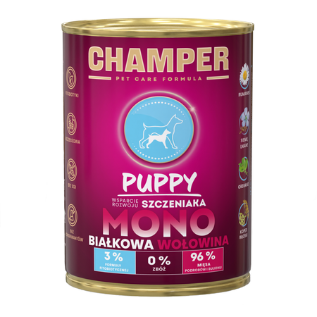 Champer Puppy Monobiałkowa 24x400g Mokra Karma Dla Szczeniąt Z Wołowiną Wsparcie Rozwoju
