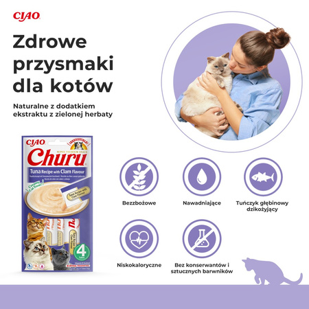 Inaba Cat Churu Tuna With Clam 4x14g (56g) Kremowy Przysmak Dla Kota Pasta Z Tuńczykiem I Małżami