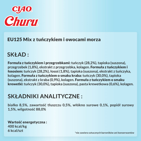 Inaba Cat Churu 20x14g (280g) Kremowy Przysmak Dla Kota Pasta Z Tuńczykiem I Owocami Morza