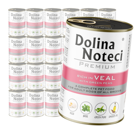 Dolina Noteci Premium Bogata w Cielęcinę z Groszkiem Puszka 24x400g Mokra Karma Dla Psa