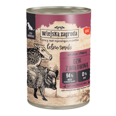 Wiejska Zagroda Leśne Smaki Karma Mokra Dla Dorosłego Psa Dzik Z Wołowiną 6x400g