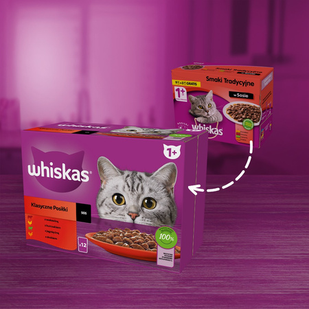 Whiskas Adult 84x85g Klasyczne Posiłki Mokra Karma Pełnoporcjowa Dla Dorosłych Kotów W Sosie