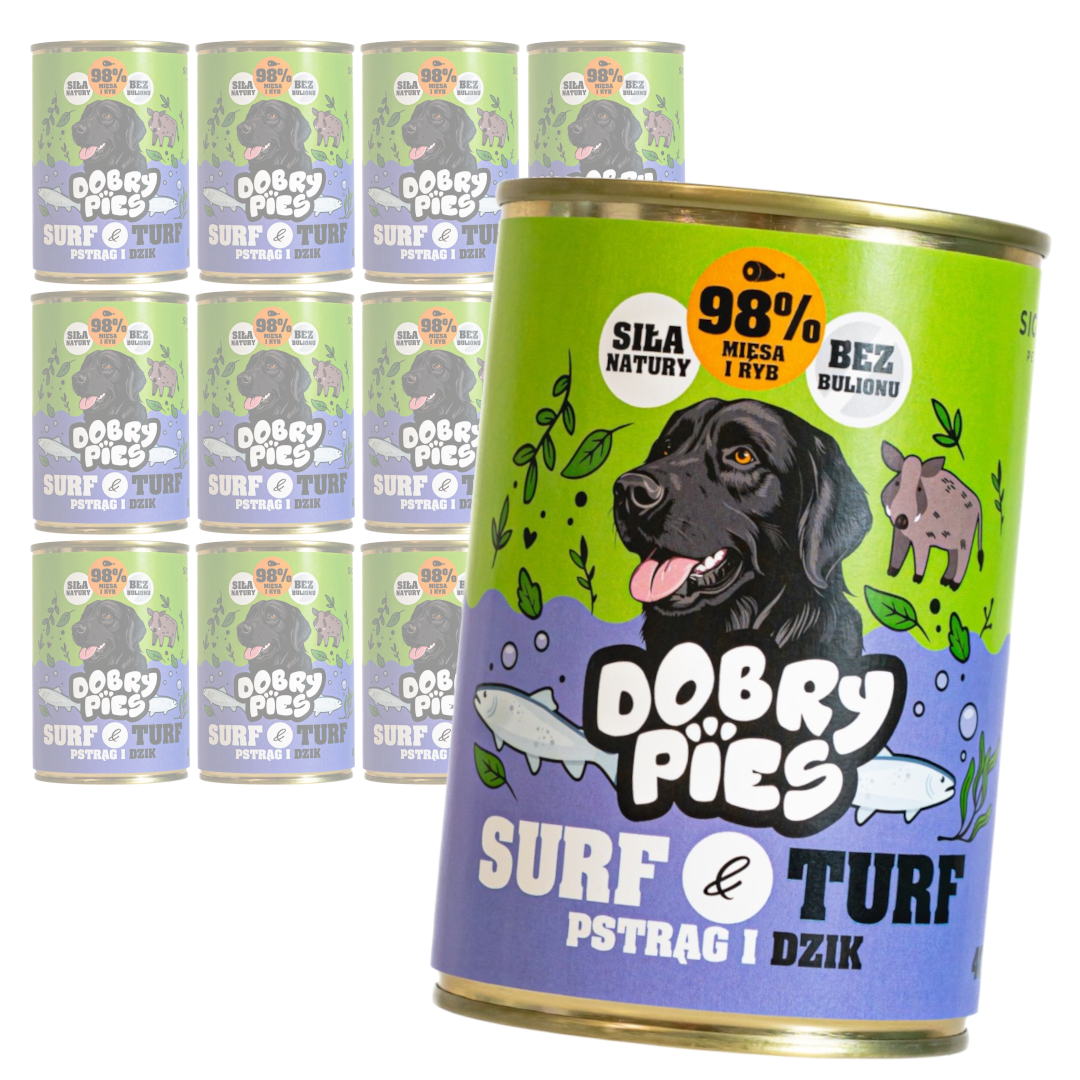 Dobry Pies Surf & Turf Mokra Karma Dla Dorosłych Psów Z Pstrągiem I Dzikiem