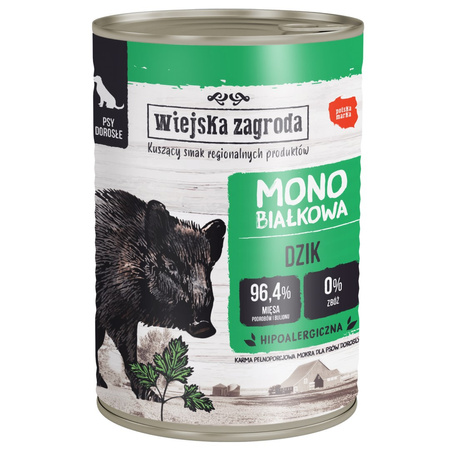 Wiejska Zagroda Monobiałkowa Karma Mokra Dla Psów Dorosłych Mix 4 Smaków 96,4% Mięsa 4x400g Bez Drobiu