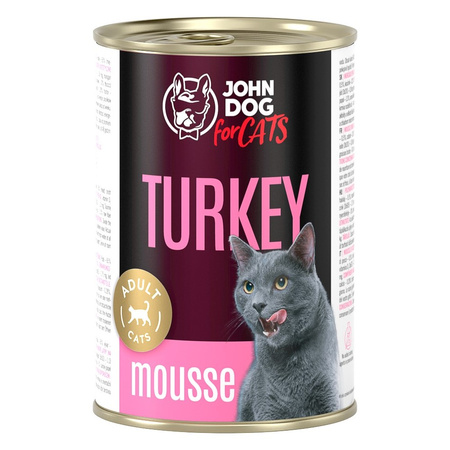 John Dog for Cats Mus z Indykiem 12x400g Bezzbożowa Mokra Karma Dla Kota