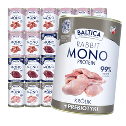 Baltica Monoprotein 24x400g Hipoalergiczna Bezzbożowa Mokra Karma Dla Psa z Prebiotykami Jagnięcina Dziczyzna Królik