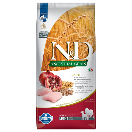 Farmina N&D Ancestral Grain Adult Light Medium Maxi 12kg Dietetyczna Sucha Karma Dla Psów Średnich I Dużych Ras Z Kurczakiem