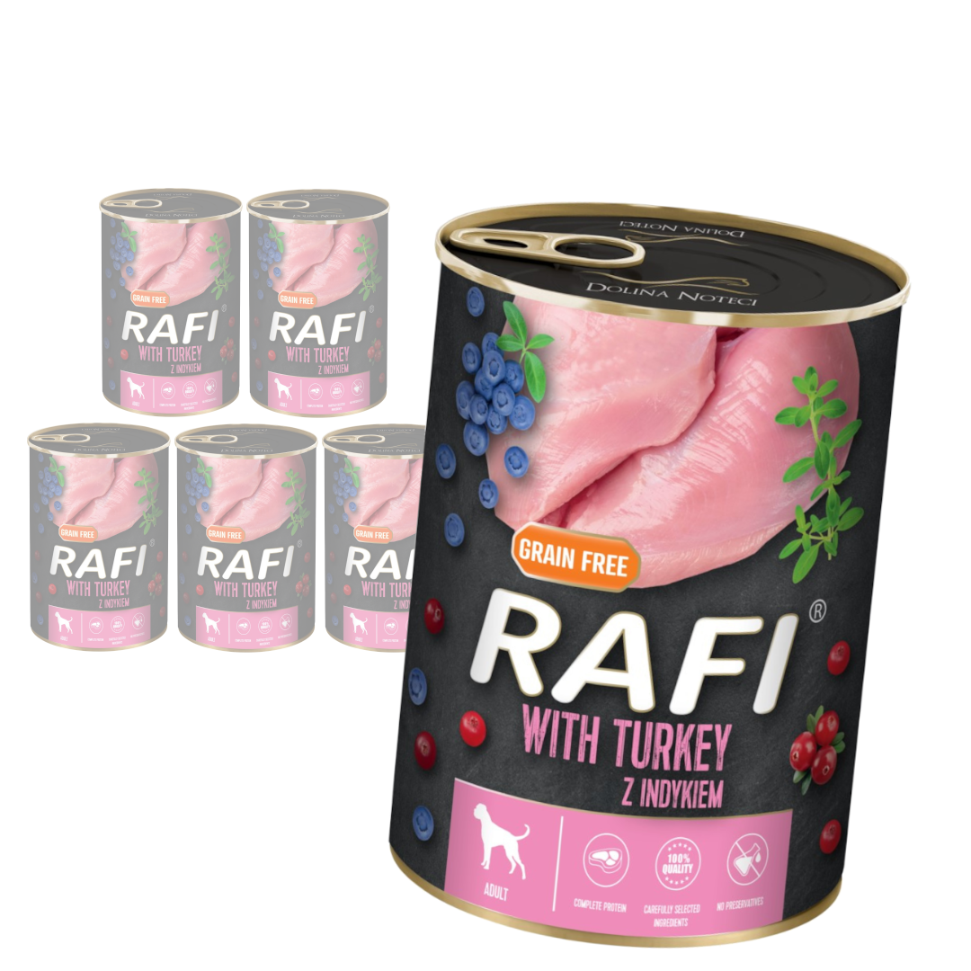 Rafi 6x400g Bezzbożowa Mokra Karma Dla Psa Z Indykiem Żurawiną I Borówką