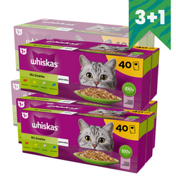 Whiskas Adult 160x85g Mix Smaków Mokra Karma Dla Dorosłych Kotów 4 Smaki W Galaretce 3+1 GRATIS