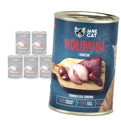 Jane Cat ADULT WOŁOWINA KURCZAK 6x 400g mokra karma dla kotów, bez zbóż