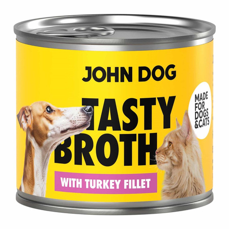 John Dog Tasty Broth 6x140g Mokra Uzupełniająca Karma Dla Dorosłych Psów I Kotów Z Indykiem