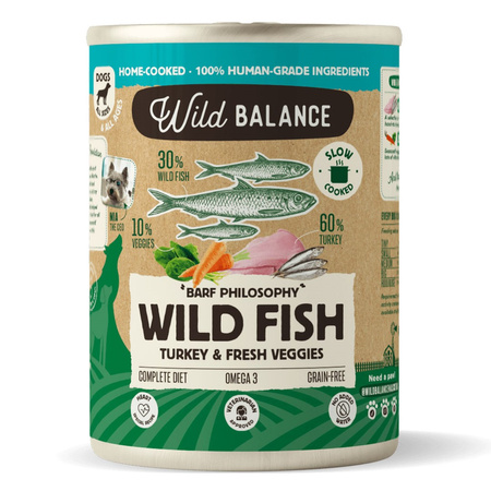 Wild Balance Karma Mokra Dla Szczeniąt I Dorosłych Psów 12x400g Mix Smaków Wołowina Kurczak Łosoś Dzika Ryba