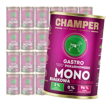 Champer Gastro 24x400g Monobiałkowa Mokra Karma Dla Psa Z Wołowiną Wsparcie Układu Pokarmowego
