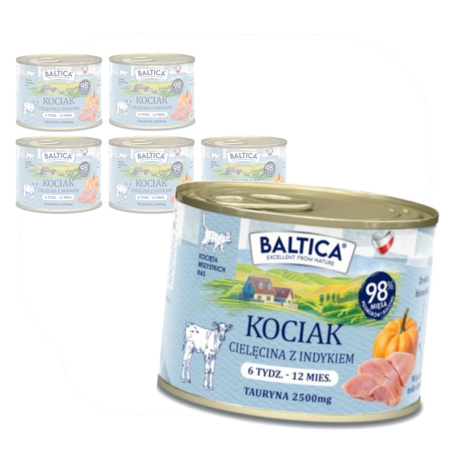 Baltica Smaki Regionów Cielęcina z Indykiem 6x185g Bezzbożowa Mokra Karma Dla Kociąt