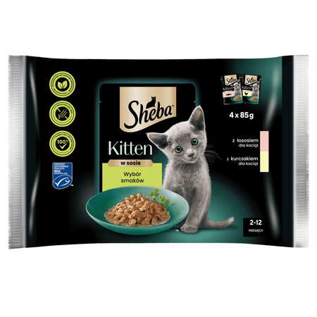 Sheba Kitten 52x85g Mokra Karma Pełnoporcjowa Dla Kociąt w Sosie Kawałki z Łososiem i Kurczakiem