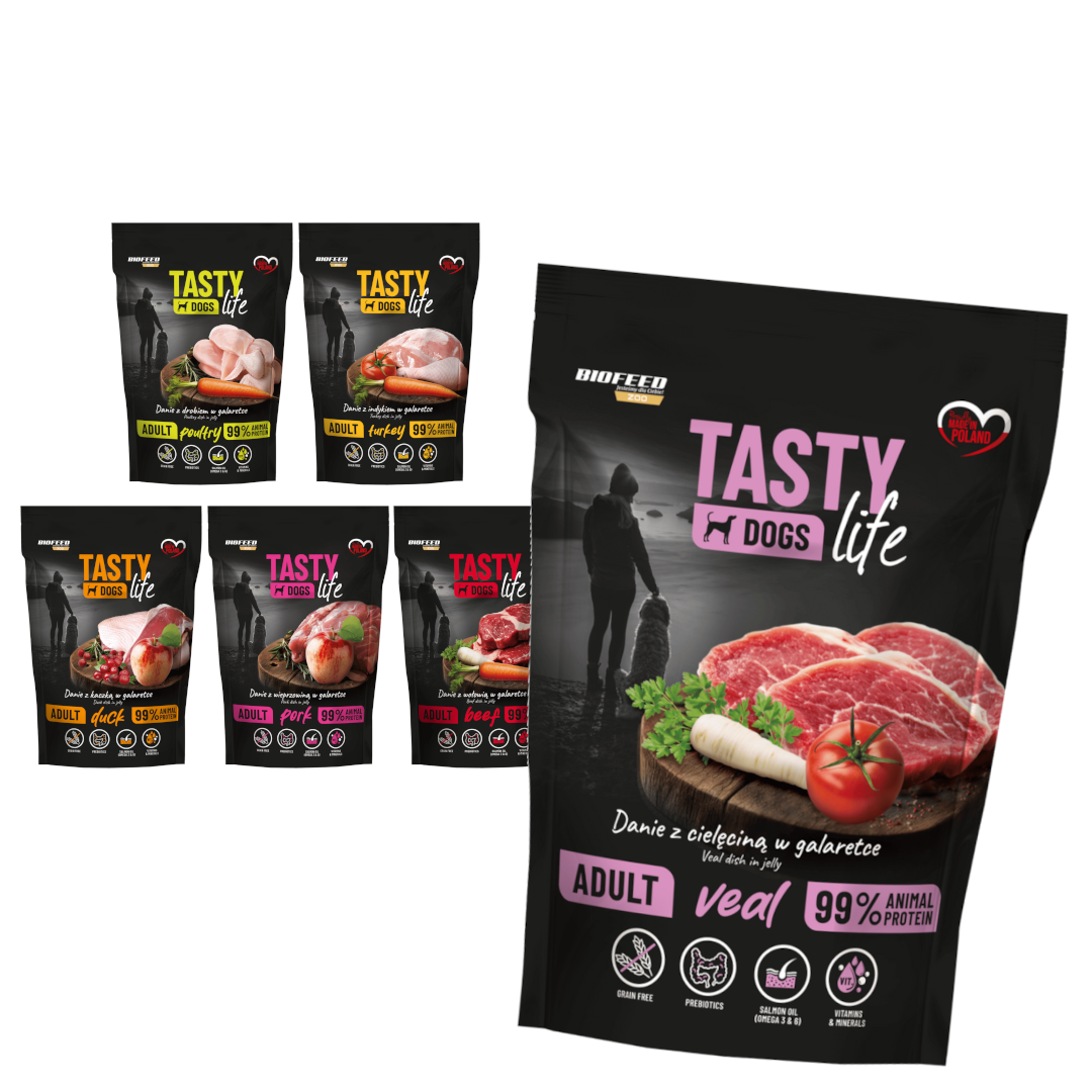 Biofeed Tasty Dogs Life Bezzbożowa Mokra Karma Dla Psa Mix 6 Smaków W Galaretce