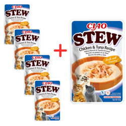 Inaba Cat Ciao Stew 4+1 (5x40g) Uzupełniająca Karma Dla Kota Potrawka z Kurczakiem i Tuńczykiem