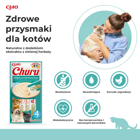Inaba Cat Churu Chicken With Crab 4x14g (56g) Kremowy Przysmak Dla Kota Pasta Z Kurczakiem I Krabem