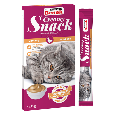 Super Benek Creamy Snack 12x15g Płynna Przekąska Dla Kotów Z Kaczką