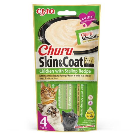 Inaba Cat Churu Skin Coat 4x14g (56g) Kremowy Przysmak Dla Kota Pasta Z Kurczakiem I Przegrzebkami