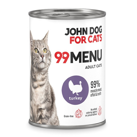 John Dog for Cats 99 Menu Mokra Karma Dla Dorosłych Kotów Z Indykiem 12x400g