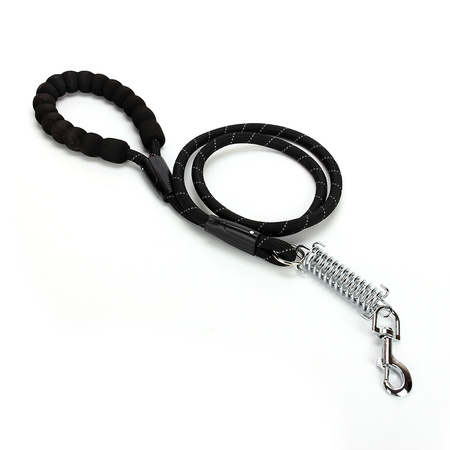 Mocna Smycz Ze Sprężyną Dla Dużych Silnych Psów Psa Odblaskowa 150cm Czarna