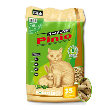 BENEK Super Pinio Pellet ZIELONA HERBATA 35L - Naturalny Żwirek Drewniany dla Kotów, Gryzoni, Ptaków