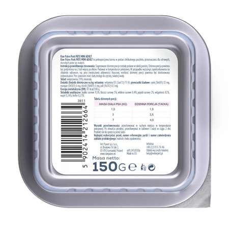 Raw Paleo Pate Mini Adult 12x150g Monoproteinowa Mokra Karma Pasztet Dla Dorosłych Psów Małych Ras Z Wieprzowiną I Kaczką