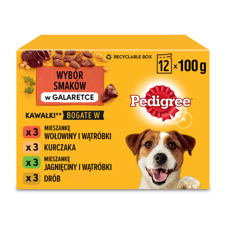 Pedigree Saszetka 12x100g Mokra Karma W Galaretce Dla Psa Wołowina, Kurczak, Jagnięcina, Drób
