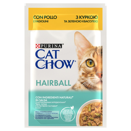 Purina Cat Chow Hairball 12x85g Mokra Karma Dla Kota z Kurczakiem i Zieloną Fasolką w Sosie