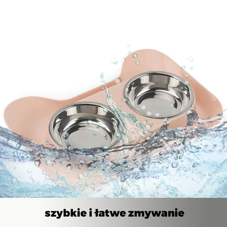 Podwójna miska metalowa z podstawką dla psa i kota 2x 0.15L Różowa