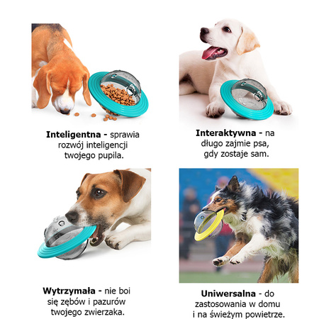 Inteligentna zabawka na przysmaki dla psa UFO, z dozownikiem, kolor Żółty