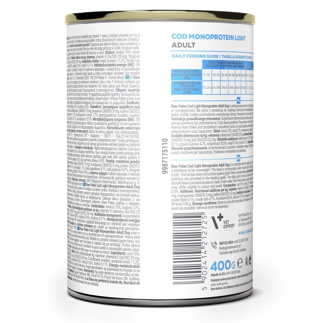 Raw Paleo Cod Light Monoprotein Adult Dog