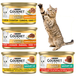 Purina Gourmet Gold Savoury Cake I Kawałki w Sosie Wołowina Kurczak Mokra Karma Dla Kota 24x85g
