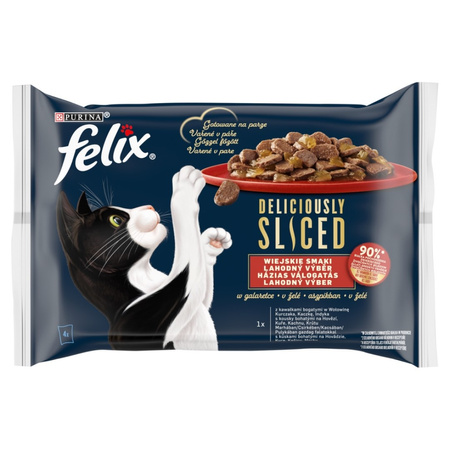 Felix Deliciously Sliced Wiejskie Smaki 12x320g (48x80g) Mokra Karma Dla Kota Wołowina Kurczak Kaczka Indyk