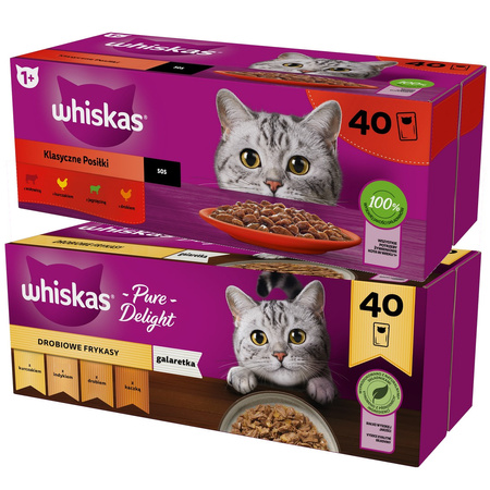 Whiskas Adult 160x85g Mix Smaków Klasyczne Posiłki Drobiowe Frykasy Rybne Przysmaki Mokra Karma Dla Dorosłych Kotów