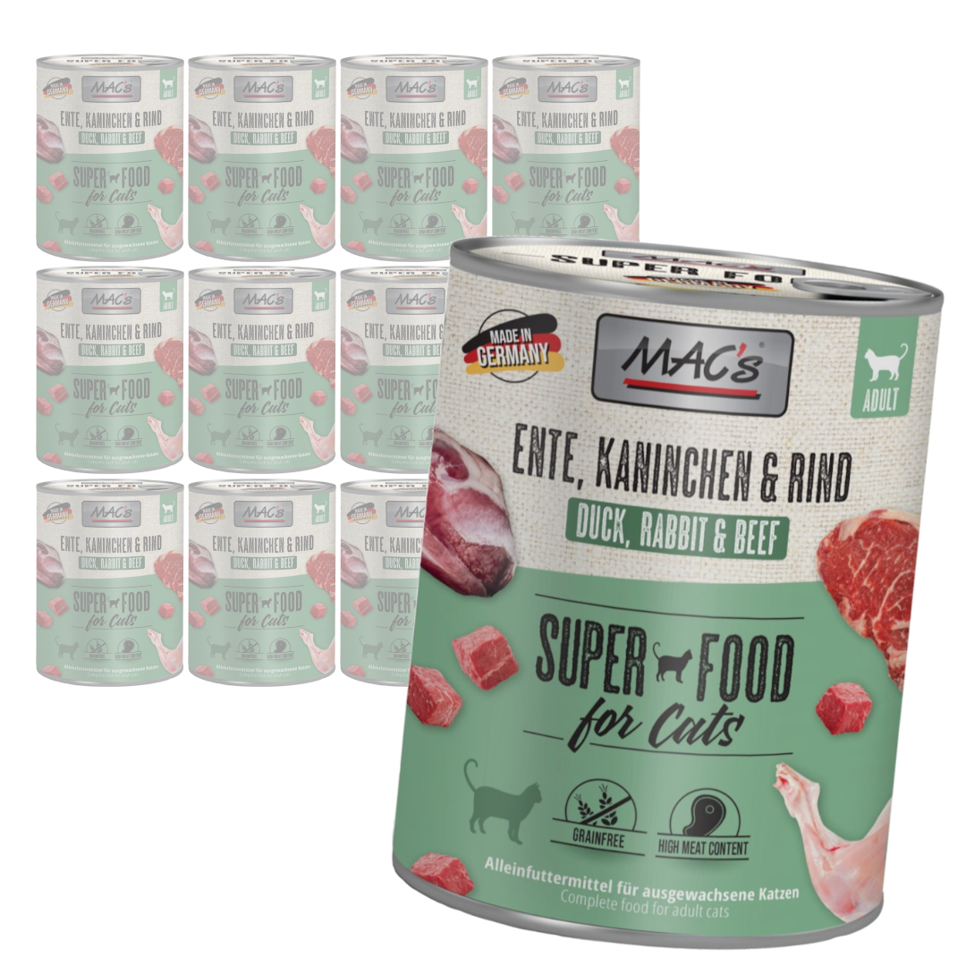 MAC's 12x800g Bezzbożowa Mokra Karma Dla Kota Kaczka Królik Wołowina