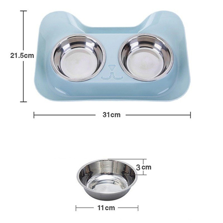 Podwójna miska metalowa z podstawką dla psa i kota 2x 0.15L Niebieska