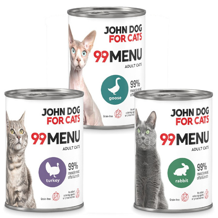 John Dog for Cats 99 Menu Mokra Karma Dla Dorosłych Kotów Mix 6 Smaków 24x400g