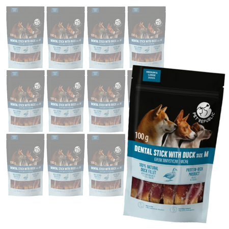 PetRepublic Gryzak Dentystyczny 12x100g Bezzbożowy Przysmak Dla Psa Z Kaczki Rozmiar M