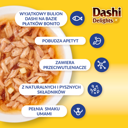 Inaba Cat Dashi Delights 12x70g Uzupełniająca Karma Dla Kota Bulion z Tuńczykiem i Serem