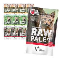 Vet Expert Raw Paleo Sterilised Mix Smaków 12x100g Karma Mokra z Indykiem Dziczyzną i Wołowiną Dla Kotów Sterylizowanych